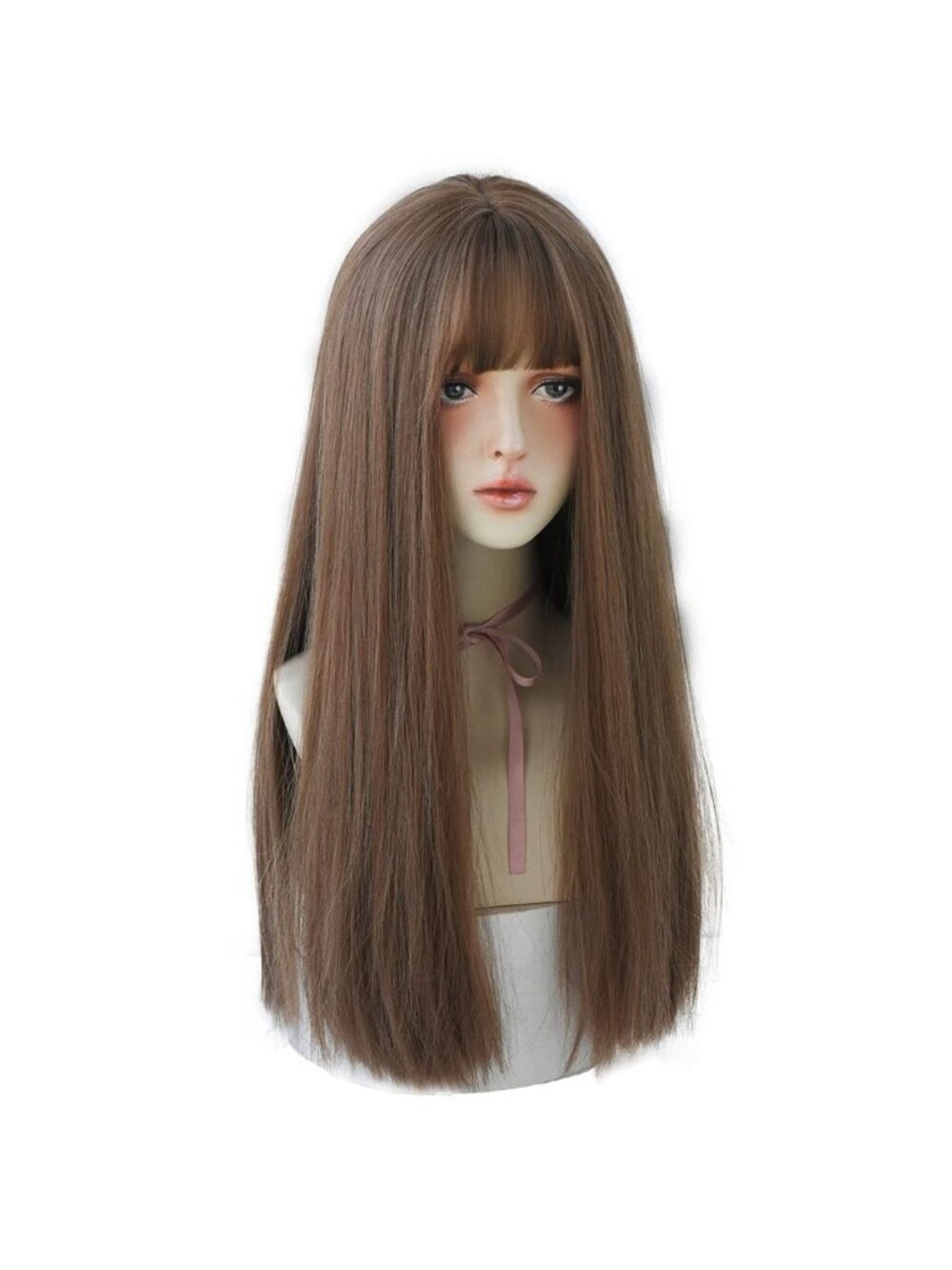 Women's Honey Brown Heat Resistant Synthetic Fiber Long Straight Wigs Bangs